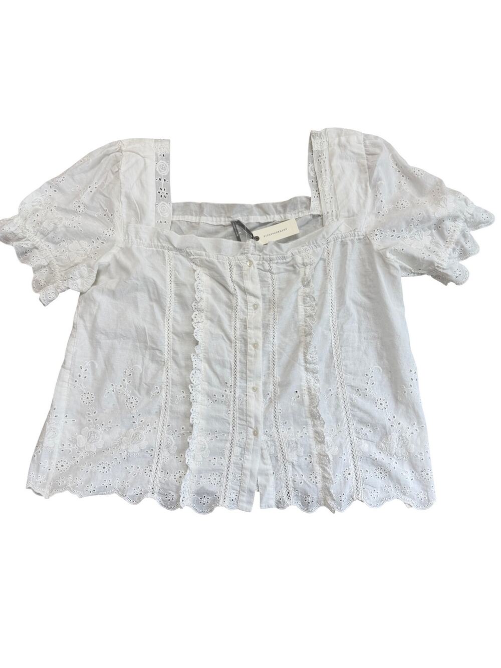 NWT Anthropologie White Eyelet Embroidered Blouse Sz XL Cottagecore Romantic